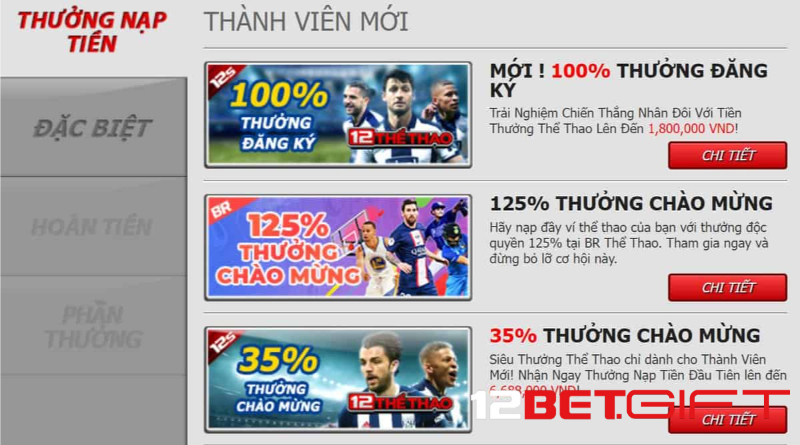 Một vài khuyến mãi giá trị nhất 12 Bet